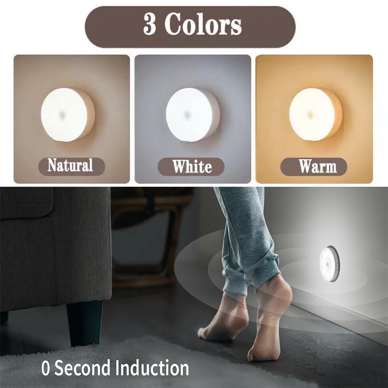 2~6 Pack Motion Sensor LED Night Light USB Rechargeable 3 Color Night Lamp Cabinet Wardrobe Lamp Staircase Wireless Closet Light