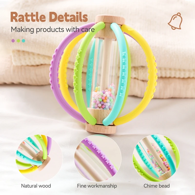 아기 딸랑이 장난감 나무 Teether 침대 벨 실리콘 몬테소리 공 아기 감각 터치 장난감 아이 치과 치료 껌 손 ​ 어금니 스틱 선물