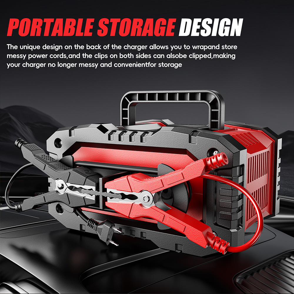 FOXSUR 2024 12V/24V 20A 車バッテリー充電器 LED 付き、パルス修理ウィンターモード AGM/LA/LiFePO4 用、トラックオートバイ用ポータブル