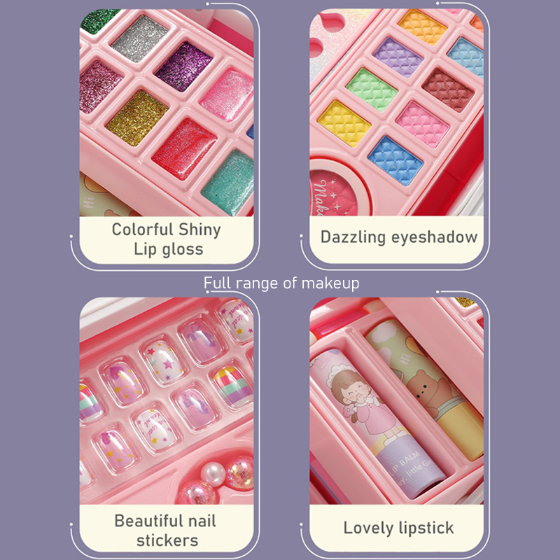 Kinder-Make-up-Set für kleine Mädchen, 49-teilig, waschbares Make-up-Set, echtes Mädchen-Make-up-Set für Kinder mit Kosmetiktasche, Geburtstagsgeschenke