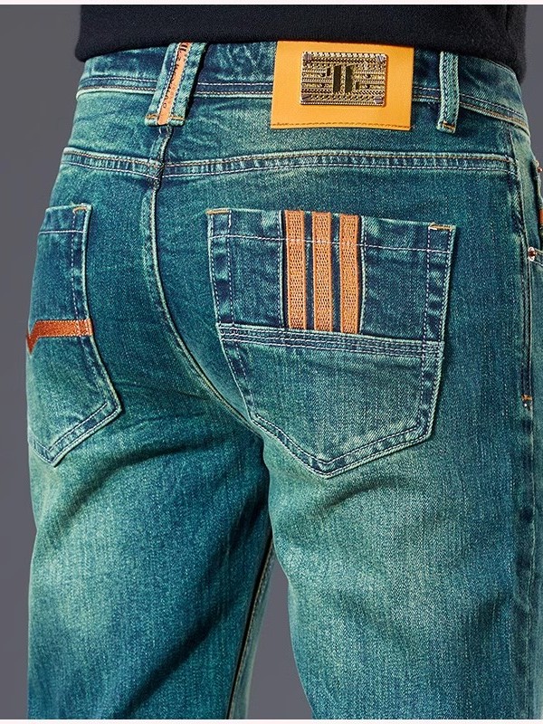 Ele Emerald een Slim Fit Men's Jeans High End Luxury Brand Bule Casual Wear Resistant Stainproof mid Waist Zipper