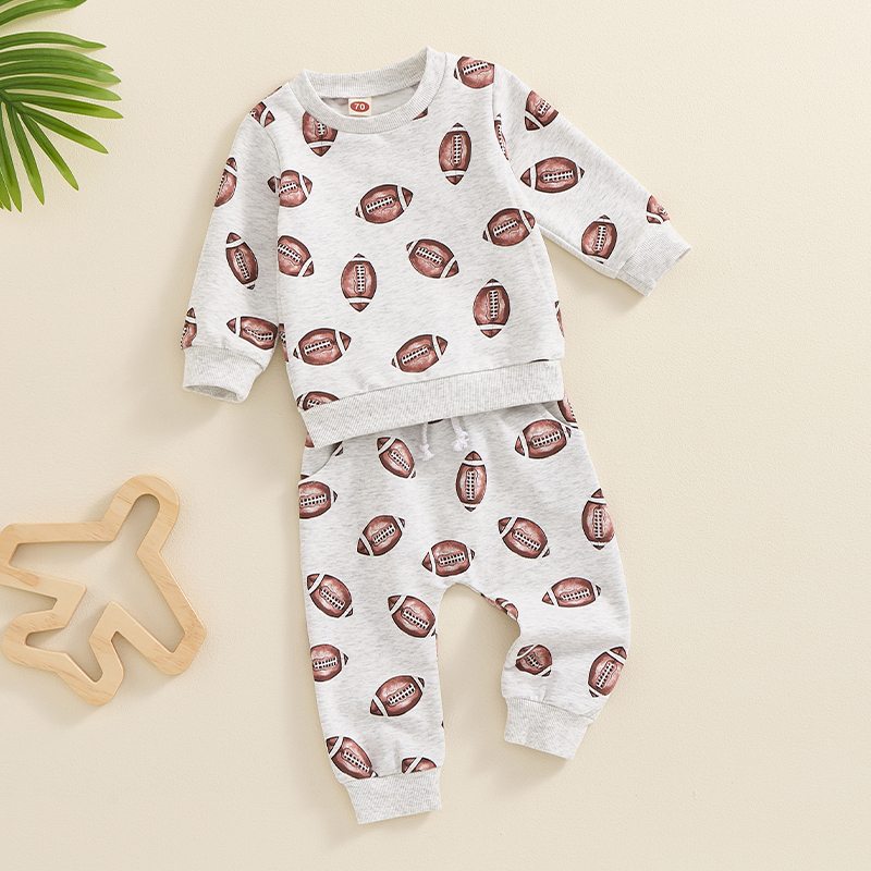 0-3Y Autumn Baby Boys Clothes Sets Football Print Long Sleeve Round Neck Sweatshirt Drawstring Pockets Pants