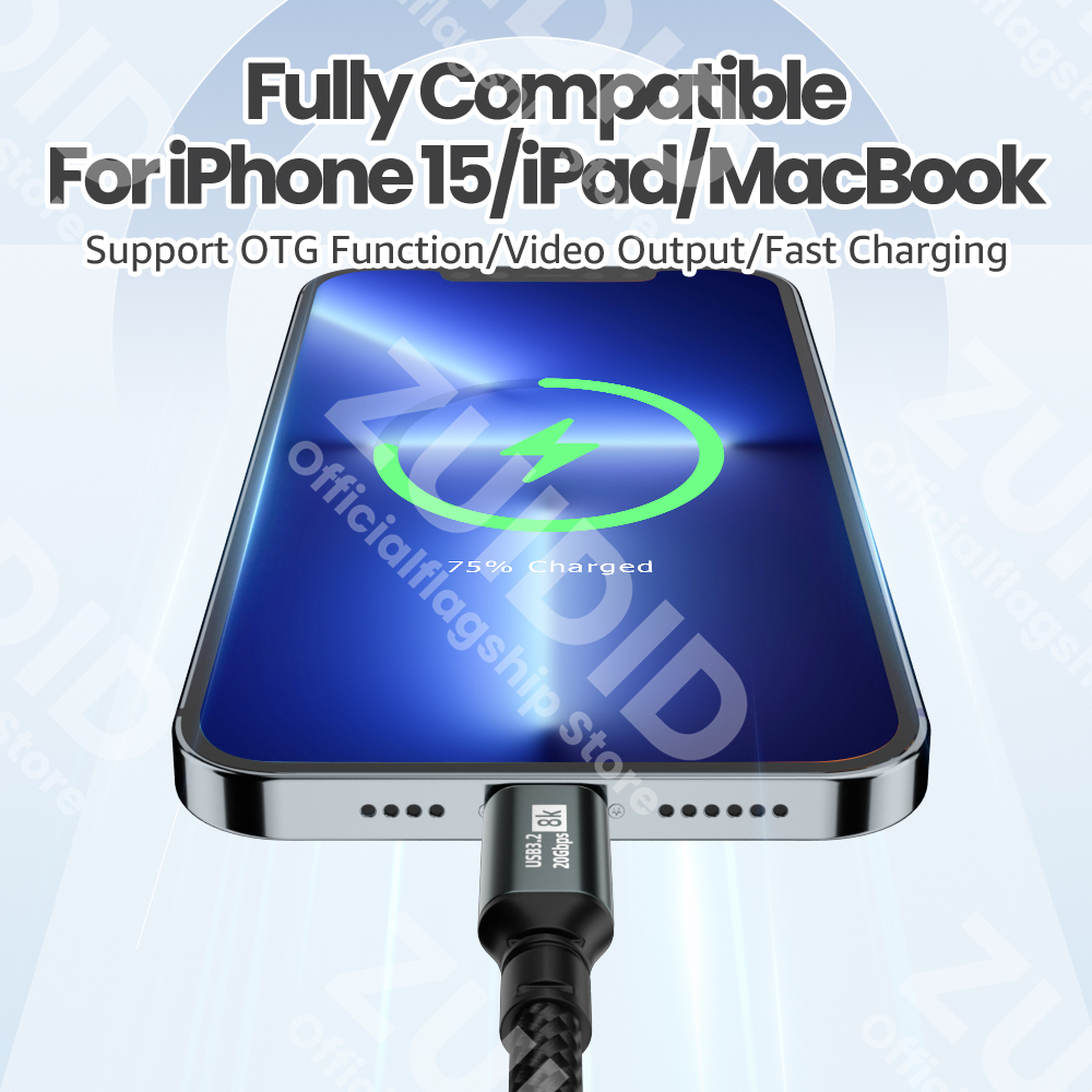 PD100W USB 3,2 20Gbps ThunderBolt 3 tipo C a tipo C Cable 8K @ 60Hz Cable de USB-C para iPhone 15 Pro Max MacBook Samsung 2/3m