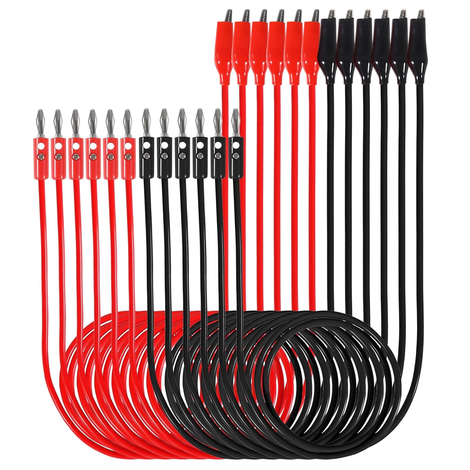 2 cables de prueba con conector banana de 4 mm a pinza de cocodrilo (100 cm/3,3 pies) |   Cables de puente de cobre premium con cable flexible suave