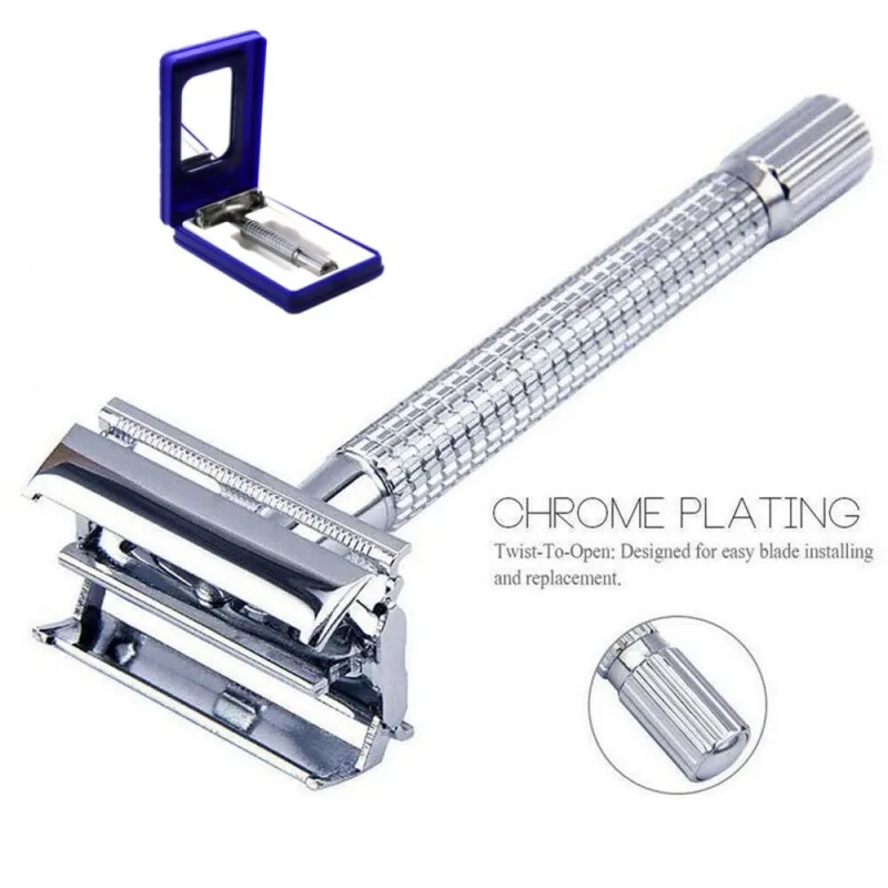 (1 máquina + 10 cuchillas) maquinilla de afeitar Manual de acero inoxidable de seguridad de doble cara para hombre mango antideslizante mariposa hoja de repuesto rápida