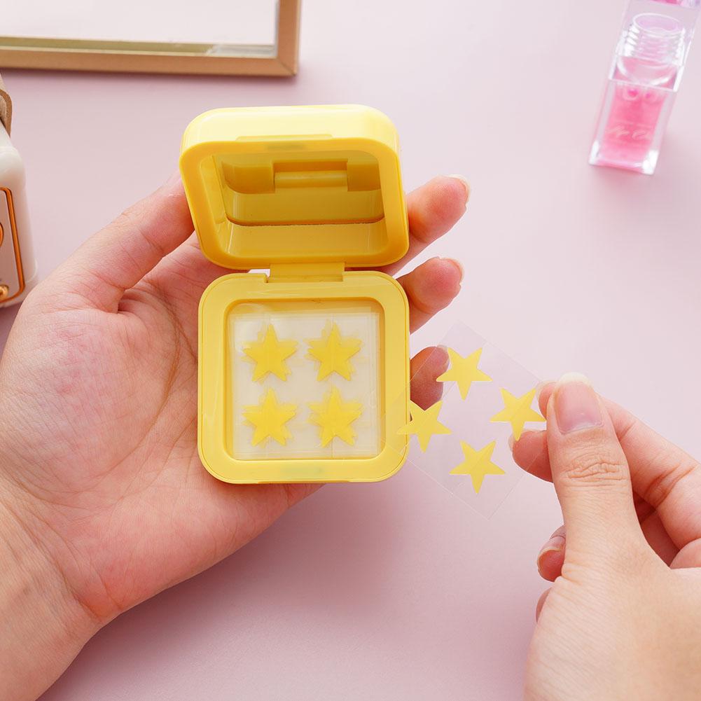 Blue/Yellow Stars Hydrocolloid Pimple Patches with Mirror Storage Box,Acne Spot Stickers For Face,Temporary Mirror Makeup Tool
