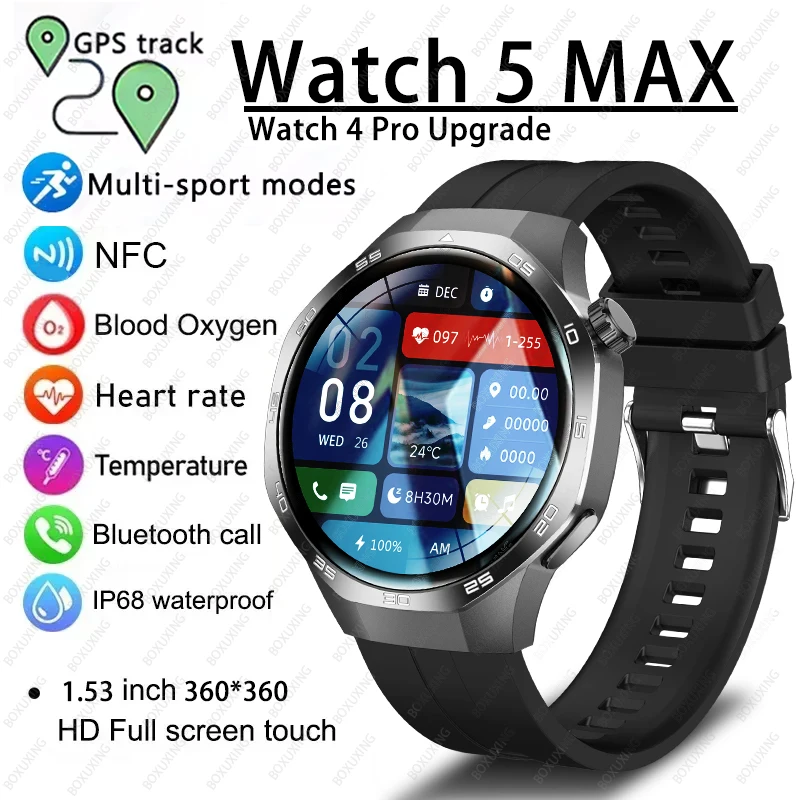 2025 Neue Uhr 5 MAX Smart Watch HD AMOLED Bildschirm NFC GPS Tracker Bluetooth Anruf Wasserdichte Sport Gesundheit Smartwatch Männer Frauen