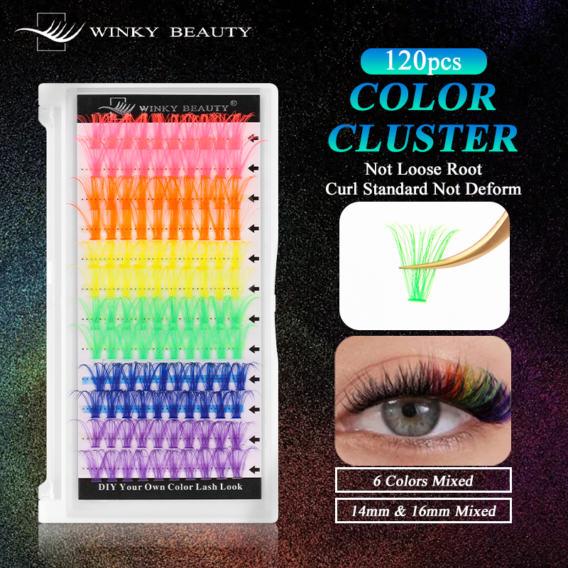 14/16mm D Curl colorido puntas finas brillo Manga pestañas postizas individuales DIY pestañas en racimo suaves y respetuosas con la piel