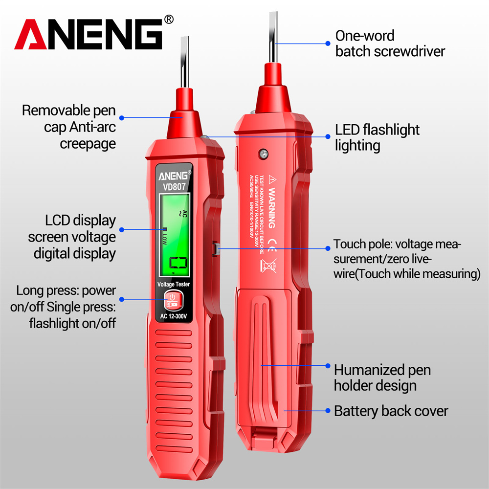 ANENG VD807 probador de pluma eléctrica inteligente portátil de inducción de una palabra 50/60Hz Sensor NCV AC 12-300V herramientas de detección de cables sin contacto