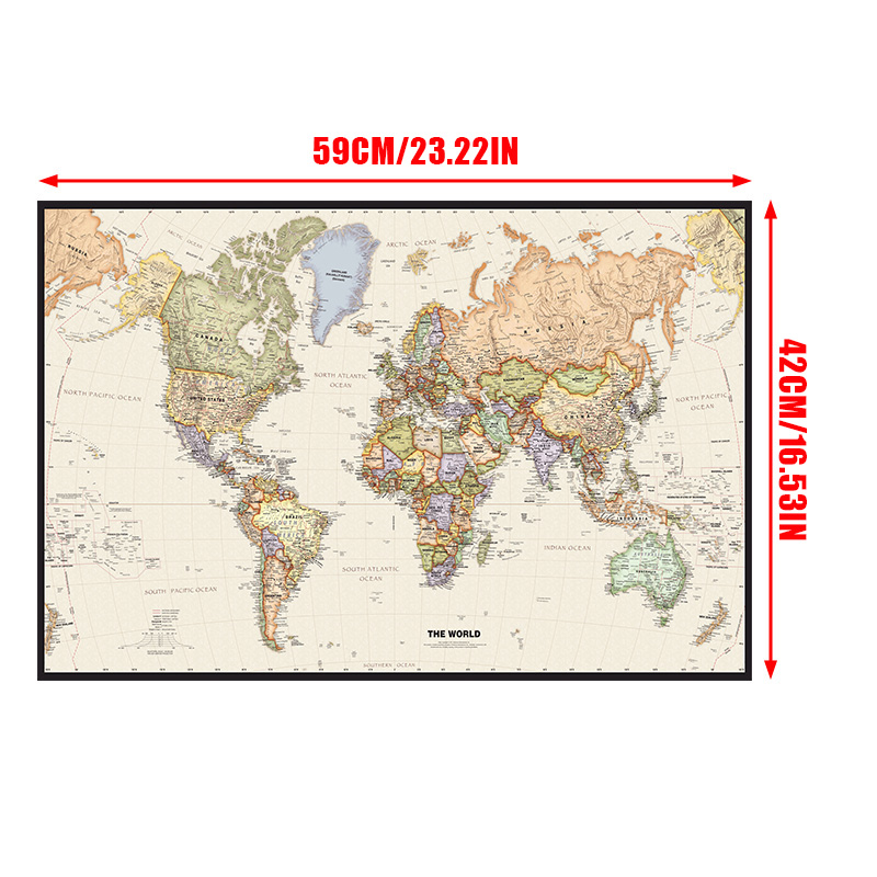 A2 Reizen Wereldkaart Engels Taal Gedetailleerde Non-woven Home Office Decoratie Muur Vintage Poster Kaart Cadeau voor Kinderen 59*42cm