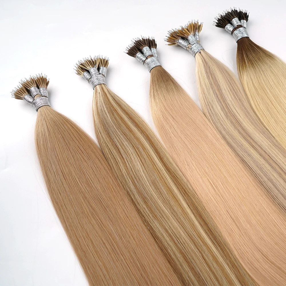 Rechte Nano Ringen Tip Haarverlenging Ombre Natuurlijke Maagd 100% Menselijk Haar Bulk Blonde Bundels Micro Kralen Groothandel keratine