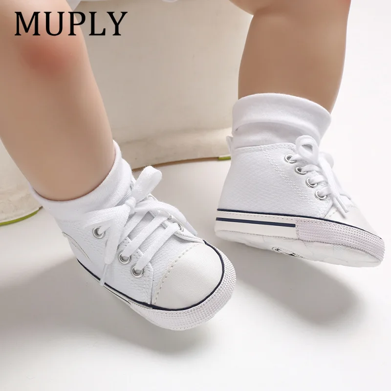Impressão estrela esportes bebê lona clássico tênis bebê recém-nascido meninos meninas primeiros caminhantes sapatos infantis da criança anti-deslizamento sapatos de bebê
