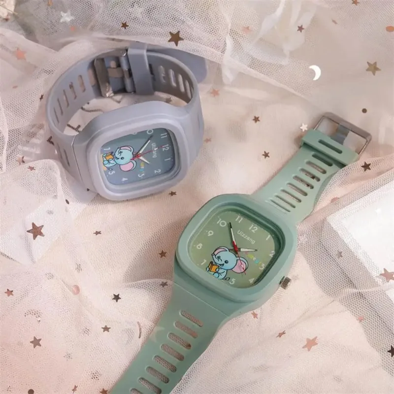 Reloj con patrón de elefante para niños, esfera cuadrada, reloj de estudiante, correa ajustable, movimiento de cuarzo, reloj de pulsera, regalo de cumpleaños