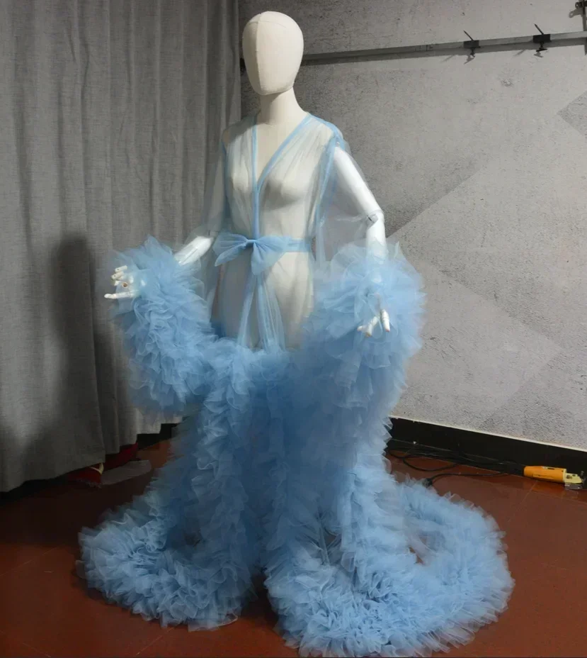 Vestaglia da donna Prospettiva Abito lungo in tulle trasparente Abito da maternità gonfio per gravidanza per baby shower Camicia da notte Indumenti da notte personalizzati