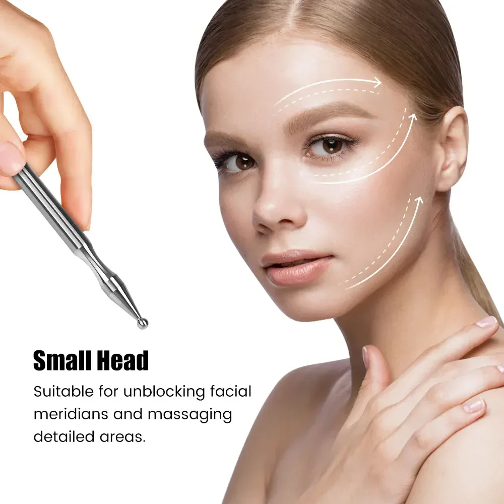 ปากกาฝังเข็มสแตนเลสนวดเนื้อเยื่อลึก Dual HEAD นวดกดจุดบนใบหน้า Acupressure Bar สําหรับ Body Meridian บรรเทาอาการปวด
