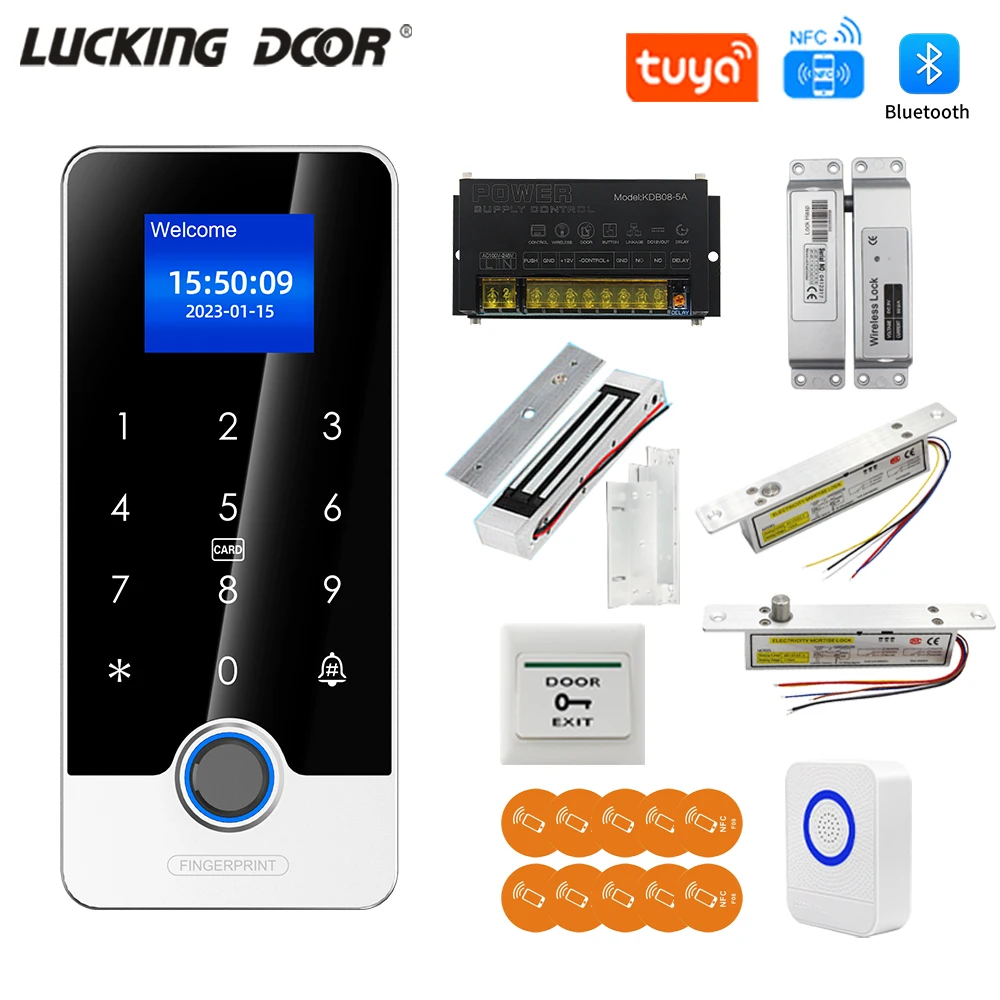 Kit de sistema de Control de acceso RFID con huella dactilar, cerradura de puerta inteligente, abridor de puerta electrónico con Bluetooth, conjunto Digital biométrico para el hogar, aplicación Tuya
