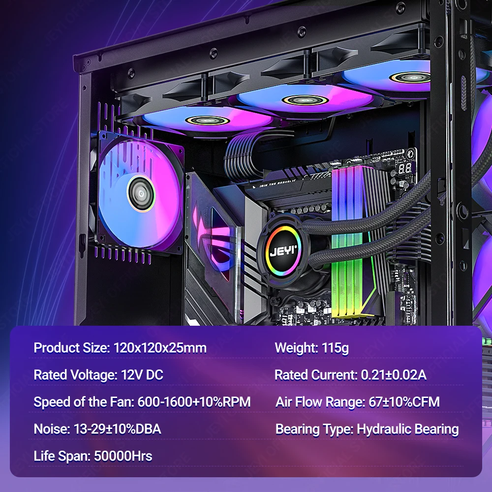 JEYI 120 mm PC-ARGB-Lüfter AURA SYNC RGB-Computerlüfter Ultra Silent Heatsink Ventilador mit 4PIN PWM und 5V 3PIN ARGB-Anschluss