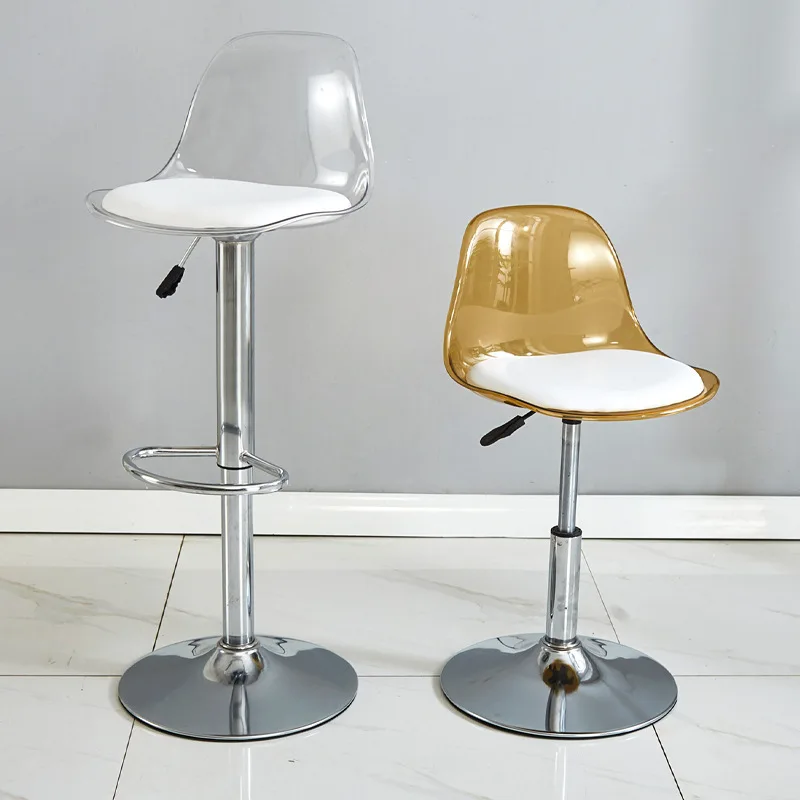 Adjustable Modern Bar Stool with Transparent Backrest Metal Frame Upholstered Seat with Lifting and Rotating Function