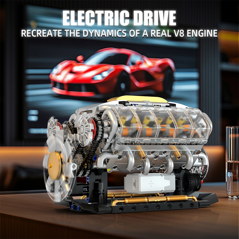 MOC Technik с электроприводом V8, модель двигателя, набор строительных блоков для автомобиля, креативные развивающие игрушки, рождественские подарки для мальчиков и детей