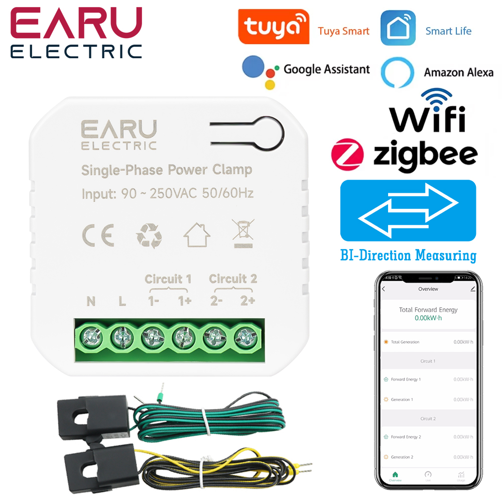 Tuya Smart ZigBee WiFi Energy Meter Solar PV System Power Production Consumption Bidirectional Monitoring Meter APP Control CT