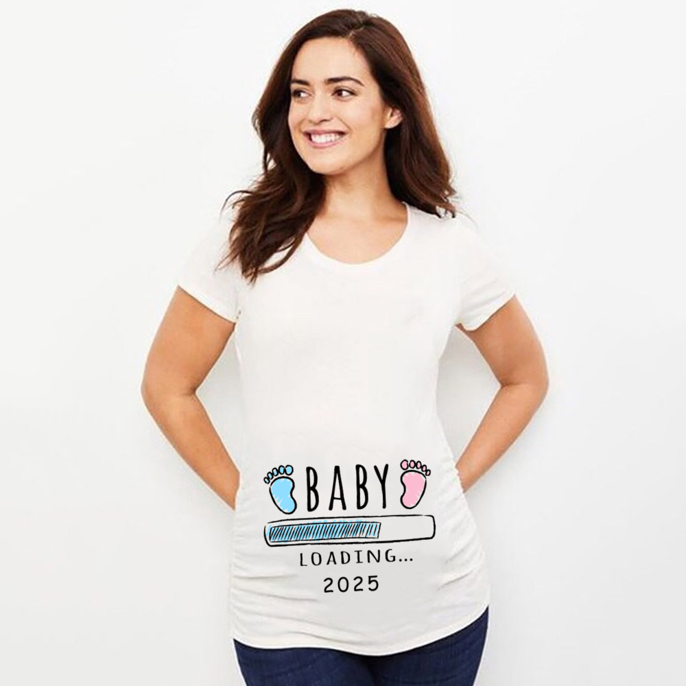 Baby Loading 2025, bedrucktes schwangeres T-Shirt, kurzärmeliges Umstands-T-Shirt, Schwangerschaftsankündigung, Tops, neue Mutter, T-Shirt, Kleidung, T-Shirts