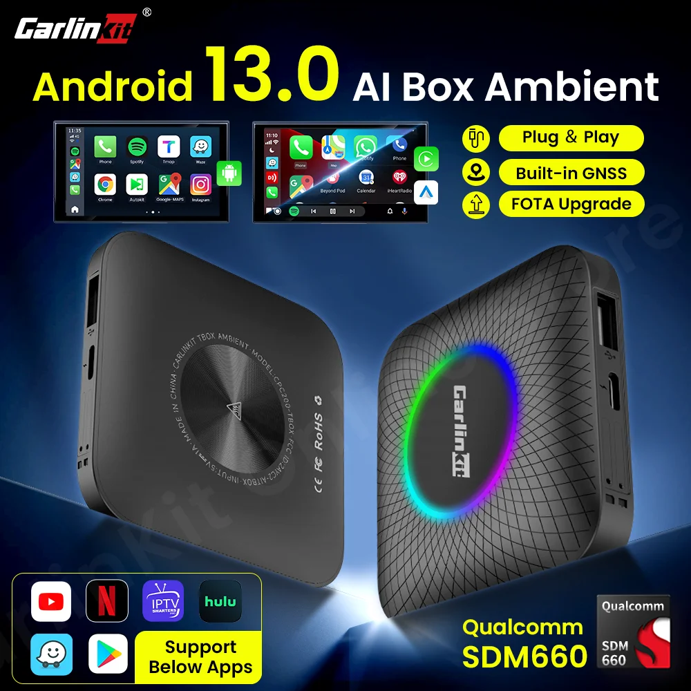 Carlinkit SDM660 Tv Box Android 13 Qualcomm 8 Core Android Auto CarPlay adaptador inalámbrico compatible con vídeo en línea puerto USB-A Youtube