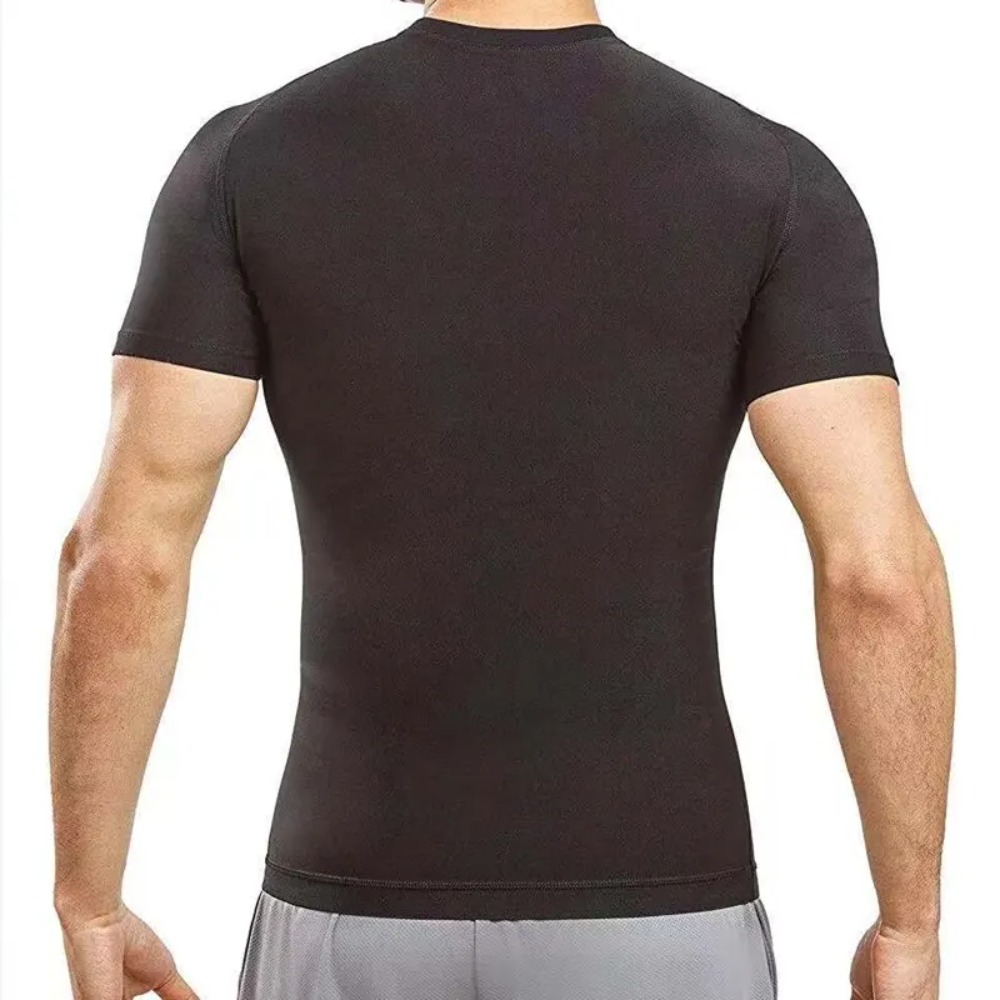 Gilet da sauna da uomo e camicia a maniche corte che cattura il calore, camicia da compressione da allenamento modellante per il corpo, vita dimagrante