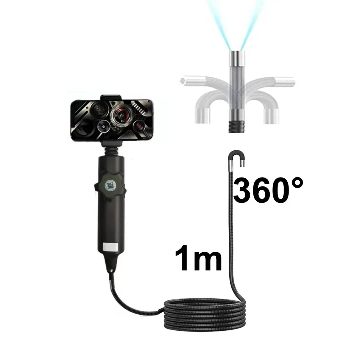 Endoscópio com buraco de manutenção automática para carro, 1080p, 6.3mm, câmera de inspeção de direção de 180 graus com 8 led, ferramentas portáteis ip67