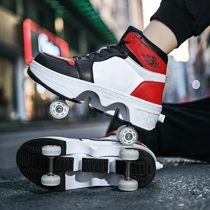NOWE dziecięce sportowe wrotki deformacyjne buty 4 czterokołowe wrotki dla dorosłych buty uciekające studenckie koło deformacyjne