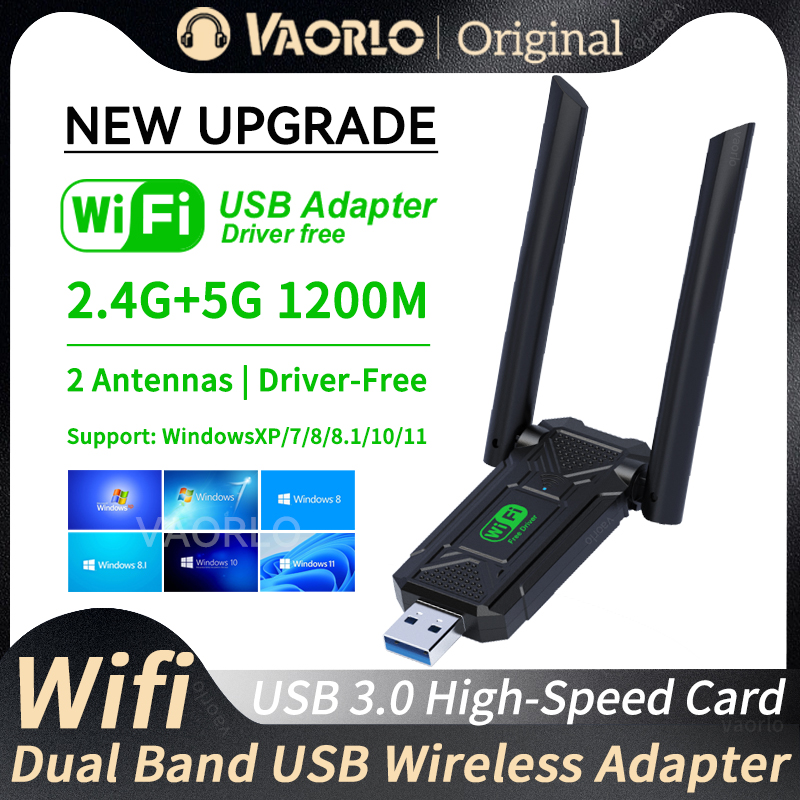 Adaptador USB WiFi de 1200 Mbps, receptor de llave electrónica WiFi de banda dual de 2,4 G+5 Ghz, USB 3.0, tarjeta de red inalámbrica 802.11AC de alta velocidad, sin controlador, 2 antenas para PC/computadora portátil