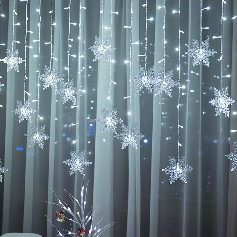 3.2M เกล็ดหิมะคริสต์มาสไฟ LED String กระพริบ Fairy Curtain ไฟกันน้ําสําหรับปาร์ตี้วันหยุดงานแต่งงาน Xmas ตกแต่ง
