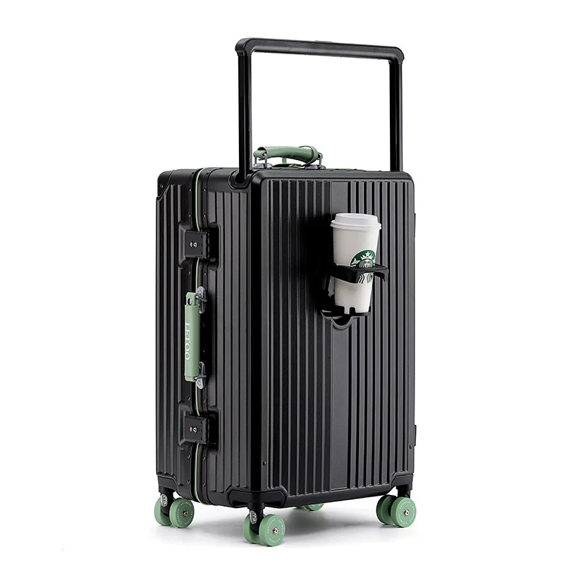 Nova Mala Ampla Handle Bagagem com Porta-Copo Mala De Viagem Cabine 20/24/26 Polegada TSA Customs Bloqueio Sacos De Viagem caixa de couro