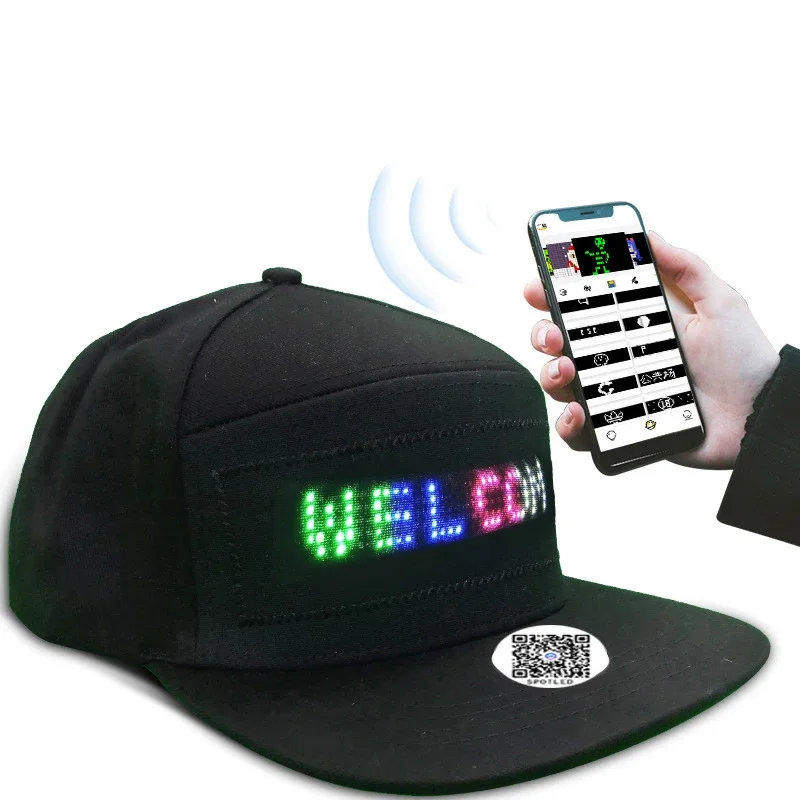 Cappelli con messaggi a LED programmabili APP Berretto da baseball sportivo luminoso Led lampeggiante illuminato Cappello e berretto con display a LED ricaricabili tramite USB