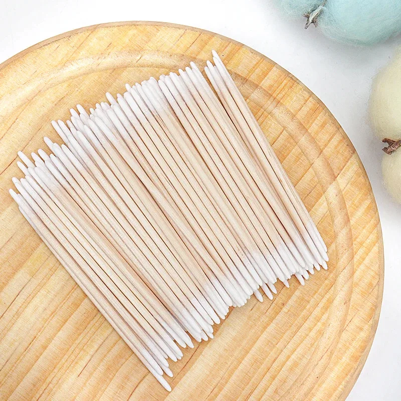 Hisopo de algodón de madera desechable ultrapequeño de doble punta, 100 Uds., microcepillos sin pelusa, herramientas de eliminación de pegamento para extensión de pestañas