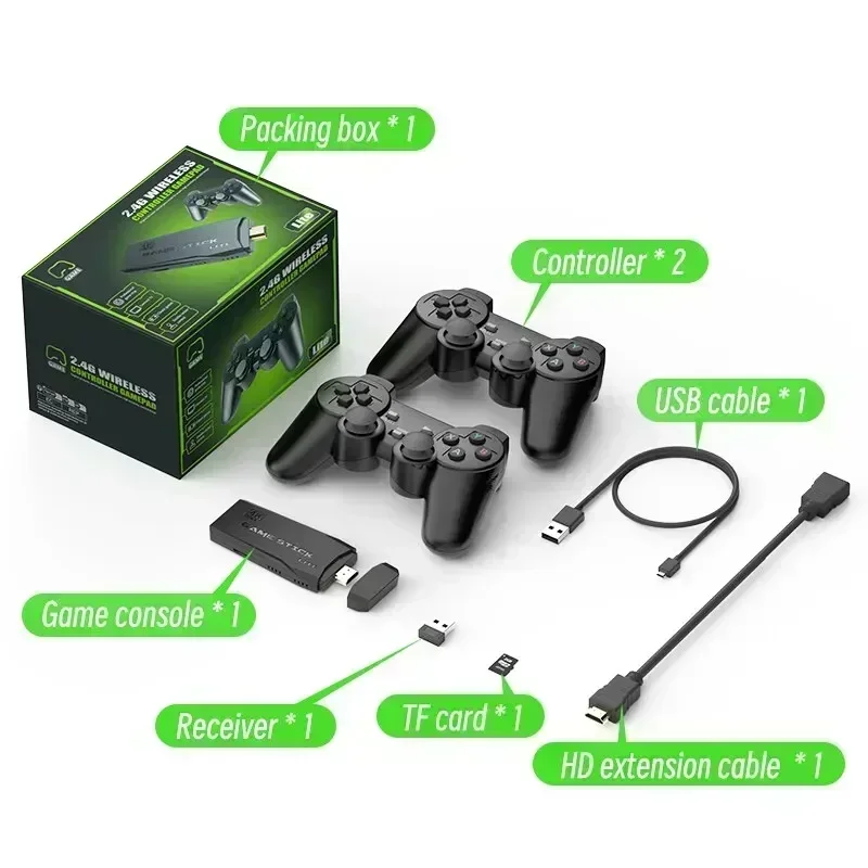 เครื่องเล่นเกม M8 20000+ เกม 64GB ในตัว รองรับผู้เล่น 2 คน คอนโทรลเลอร์ไร้สาย 2.4G 4K HD เล่นเกม PS1 GBA ของขวัญคริสต์มาส