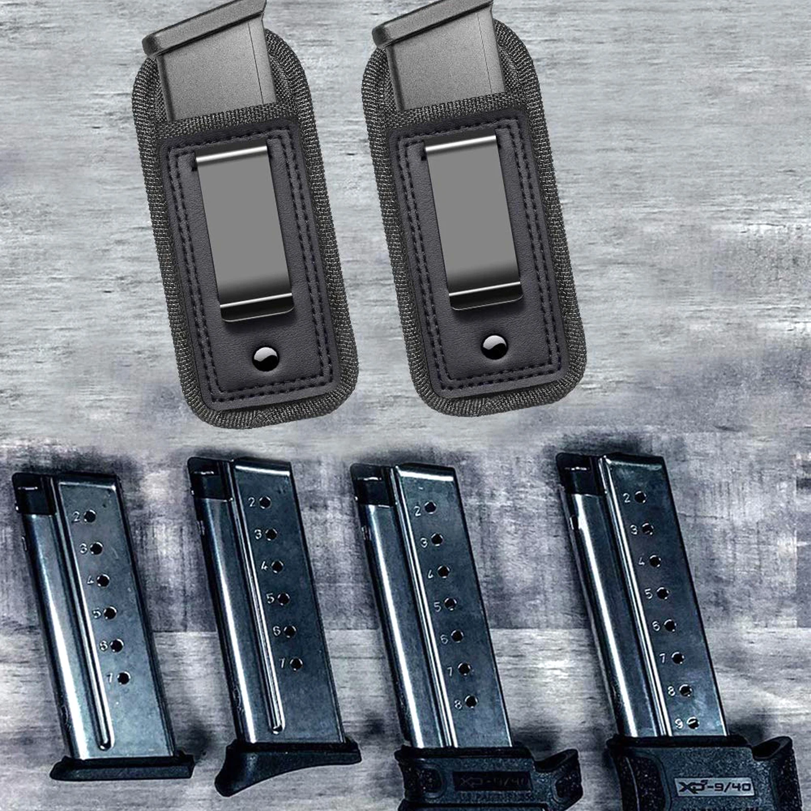 1 szt. Kabura na magazynek do ukrytego przenoszenia 9 mm.40.45 |   Wewnątrz etui na magnes z paskiem pasującym do dowolnych okrągłych klipsów 7, 10, 15, do wszystkich pistoletów