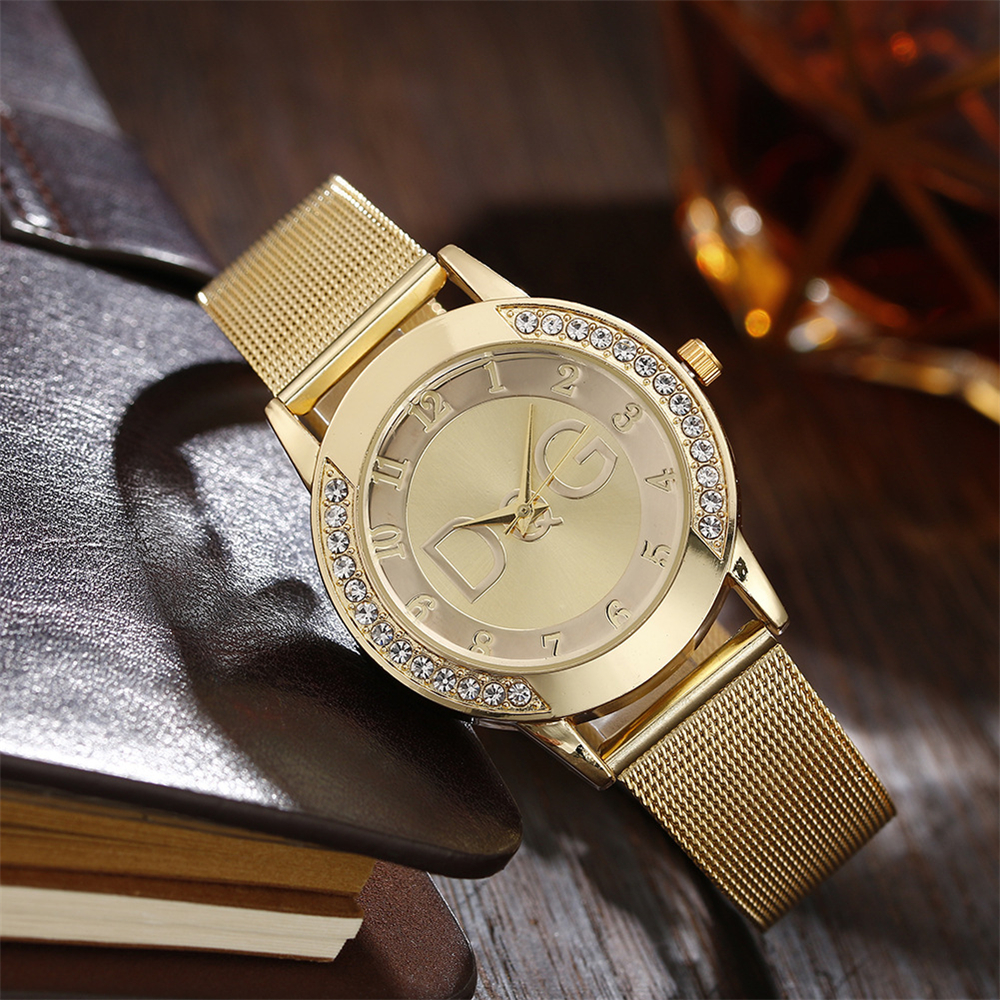 DQG-Montre à quartz ciel étoilé pour femme, marque de mode, diamant, acier inoxydable, bracelet en maille dorée, montres provoqué décontractées