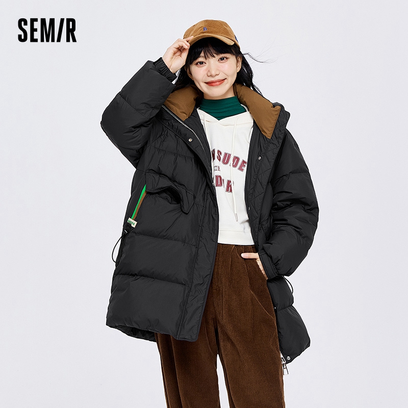 Semir แจ็คเก็ตผู้หญิงยาวปานกลางยาวเสื้อแจ็กเก็ตหนาแฟชั่น2023มีฮู้ดสีตัดกัน