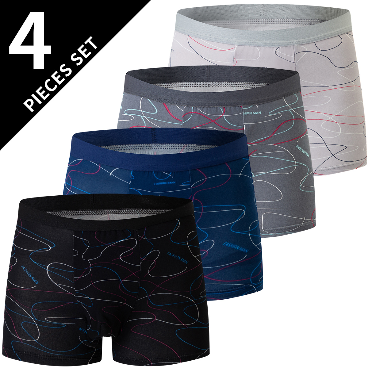 4 Pack europa e America taglia uomo tinta unita Sexy Boxer intimo antibatterico traspirante plus Size pantaloncini da uomo intimo
