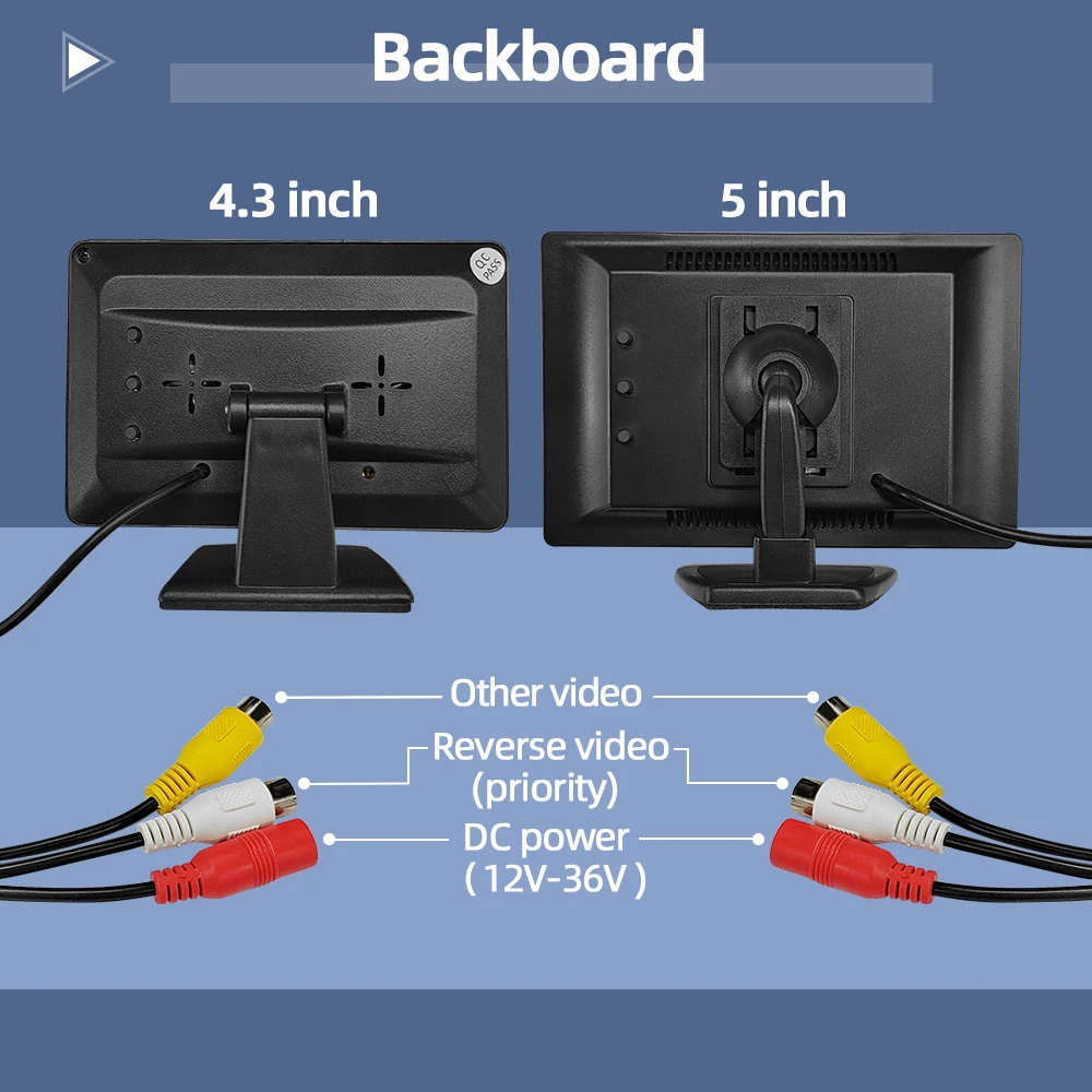 4.3/5 Inch HD Car Monitor Screen For Rear Camera TFT LCD VCD DVD Game Console Display Only Support CVBS Input Signal Easy Instal
