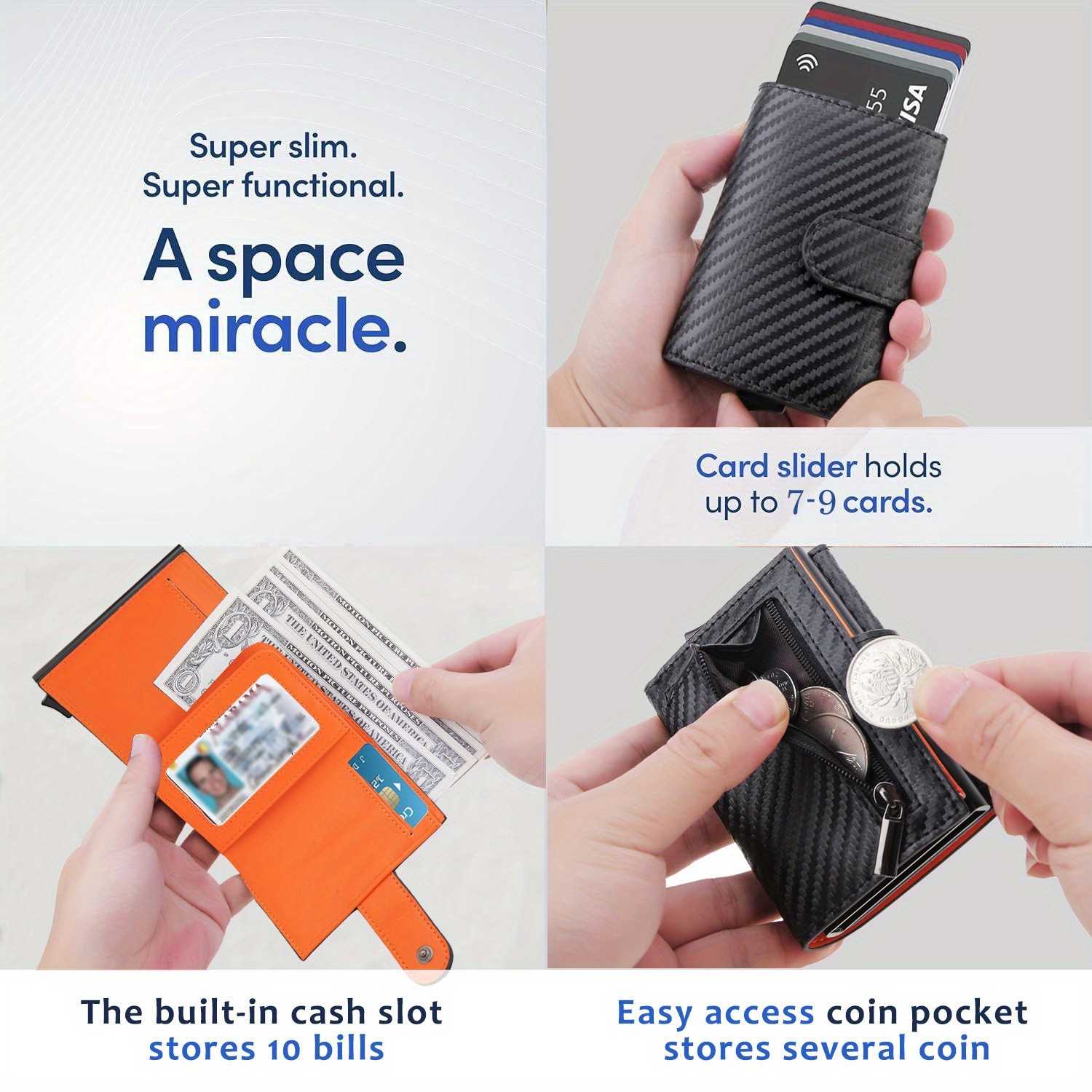 Rfid Microfiber Leather Men Wallets Short Leather Wallets Carbon Fiber Slim Card Holder Wallet Black Minimalist Wallet for Men