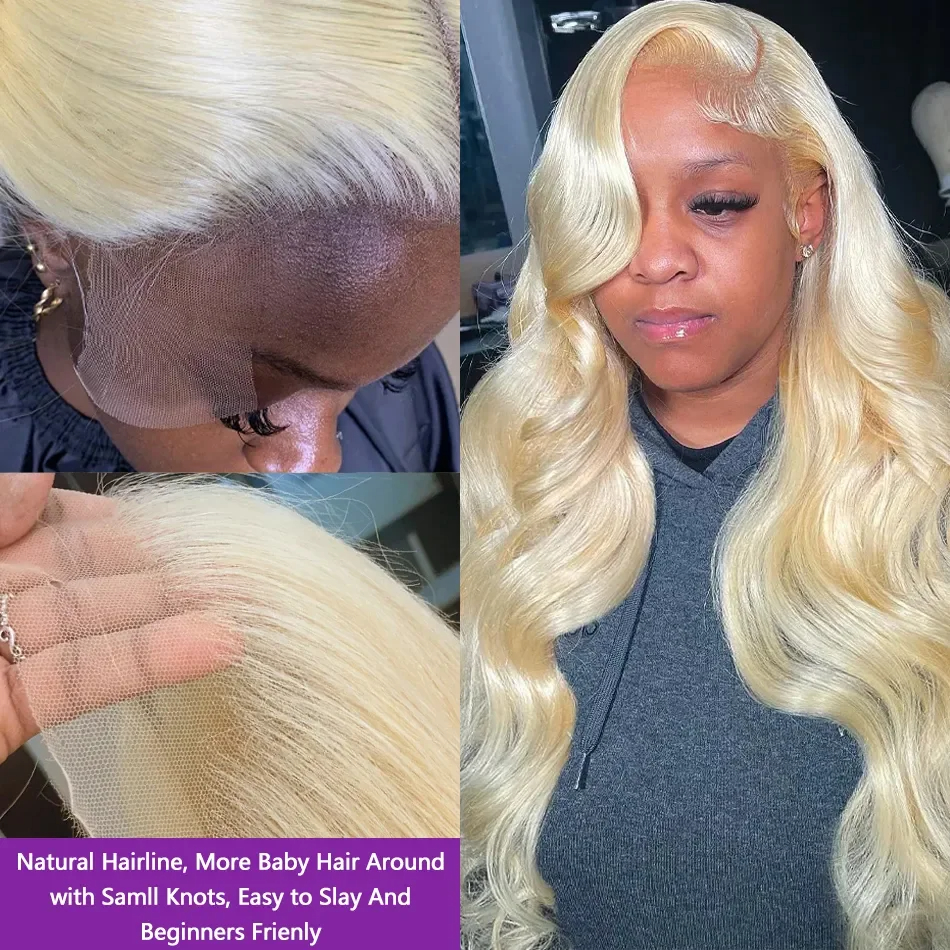 ボディウェーブレースウィッグ,人間の髪の毛,長くてルーズ,ブロンド,613, 30インチ,13x6