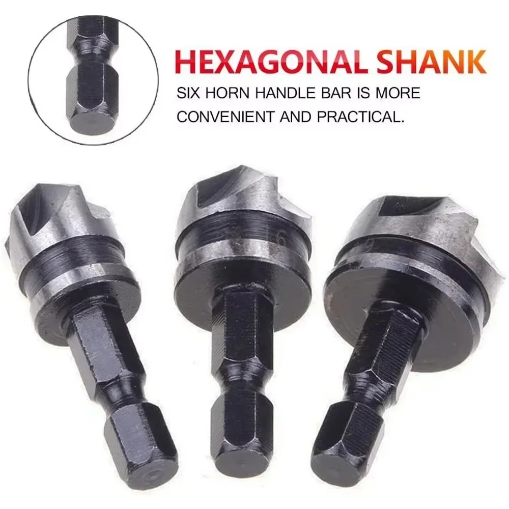 3 PCS Hexagonal Handle Five Blade Chamfering Tool 90 Degree Countersink Drill Bit WoodWorking Drill Professional Drill Bit Set