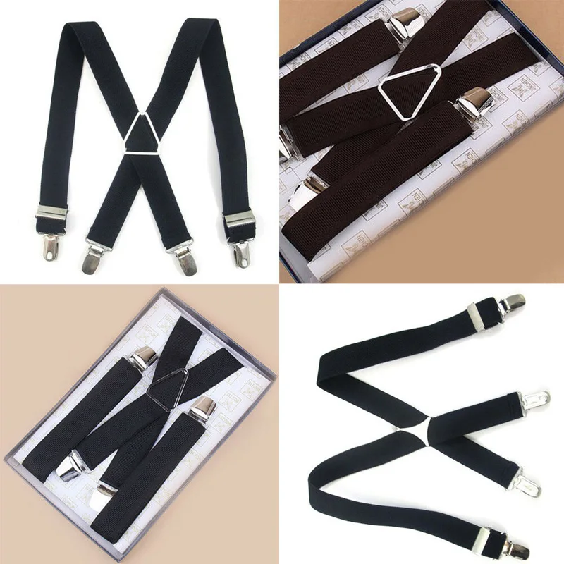 1 unidad Unisex hombres mujeres 4 Clip correa cruzada Color sólido moda babero pantalones tirantes elásticos tirantes X espalda accesorios de correa masculina