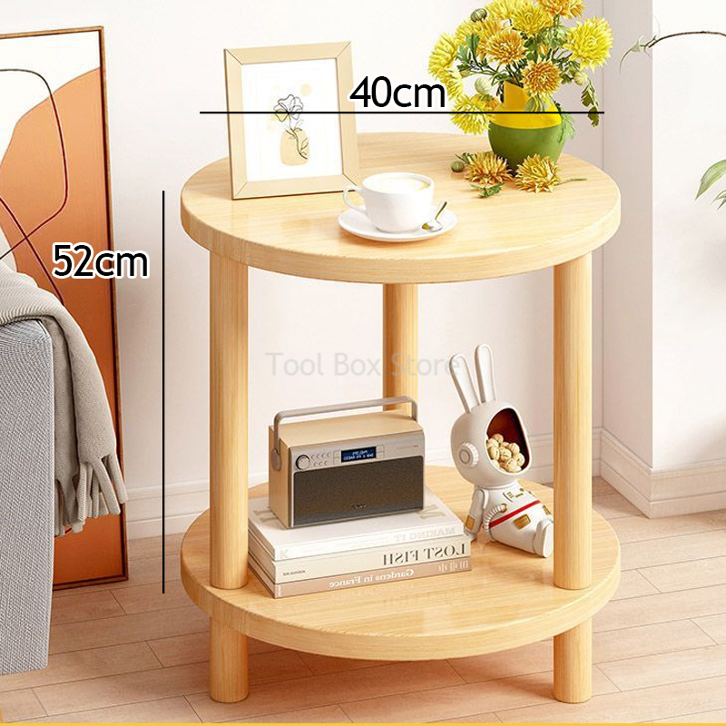 Mesita de noche redonda de madera, mesa auxiliar sencilla y moderna de 2 capas para sofá, mueble para el hogar, sala de estar, mesa pequeña, mesa de té
