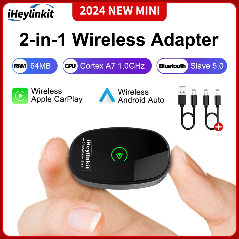 IHeylinkit nuevo 2 en 1 Ai Box Mini inalámbrico Carplay Android adaptador inalámbrico automático conectividad inteligente para la mayoría de los modelos de vehículos