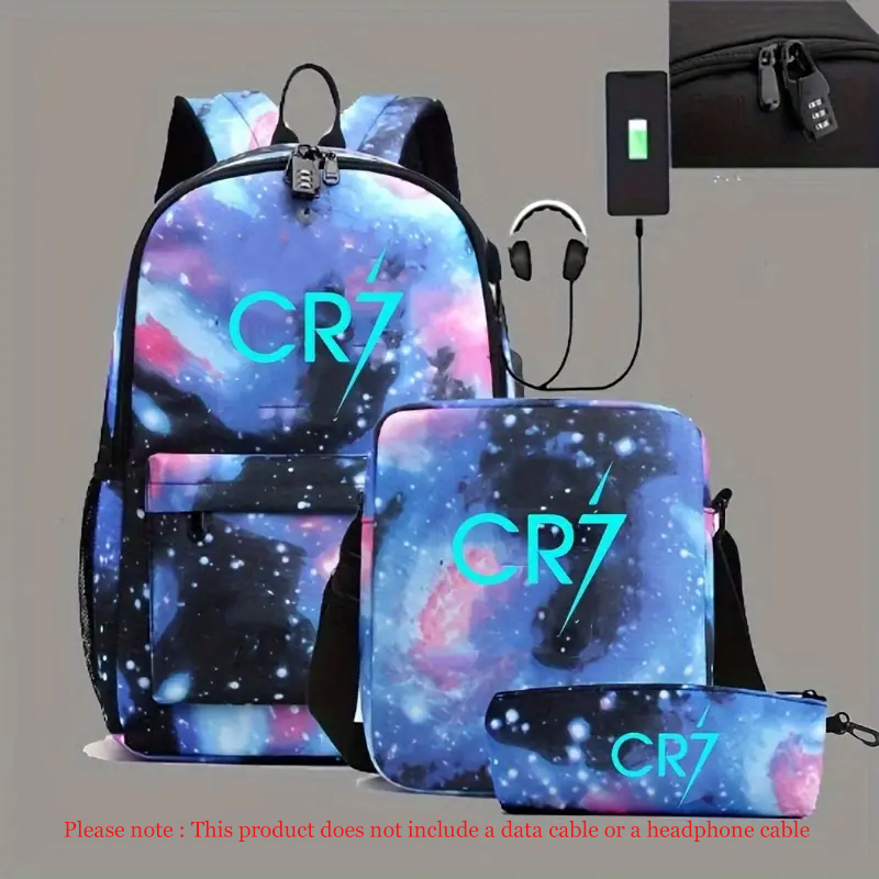 Luminous CR7 3 szt. Plecaki Pojemność Nylonowe torby szkolne na laptopa dla nastolatków Kobiety Mężczyźni Podróże Outdoor Mochilas