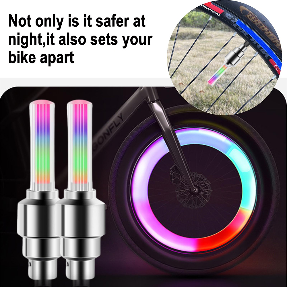 Luz LED para válvula de bicicleta, luz de neón para radios de bicicleta, luz para válvula de neumático de bicicleta, luz de advertencia de conducción nocturna, accesorios para bicicleta