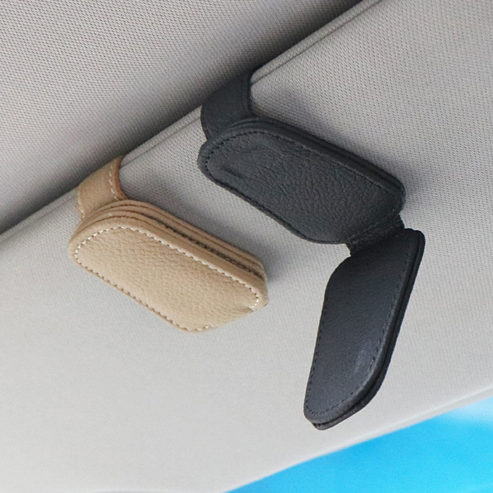 Universal รถแว่นตากันแดดผู้ถือรถแม่เหล็กหนังคลิปผู้ถือบัตร Auto Sun Visor แว่นตากล่องอุปกรณ์ตกแต่ง