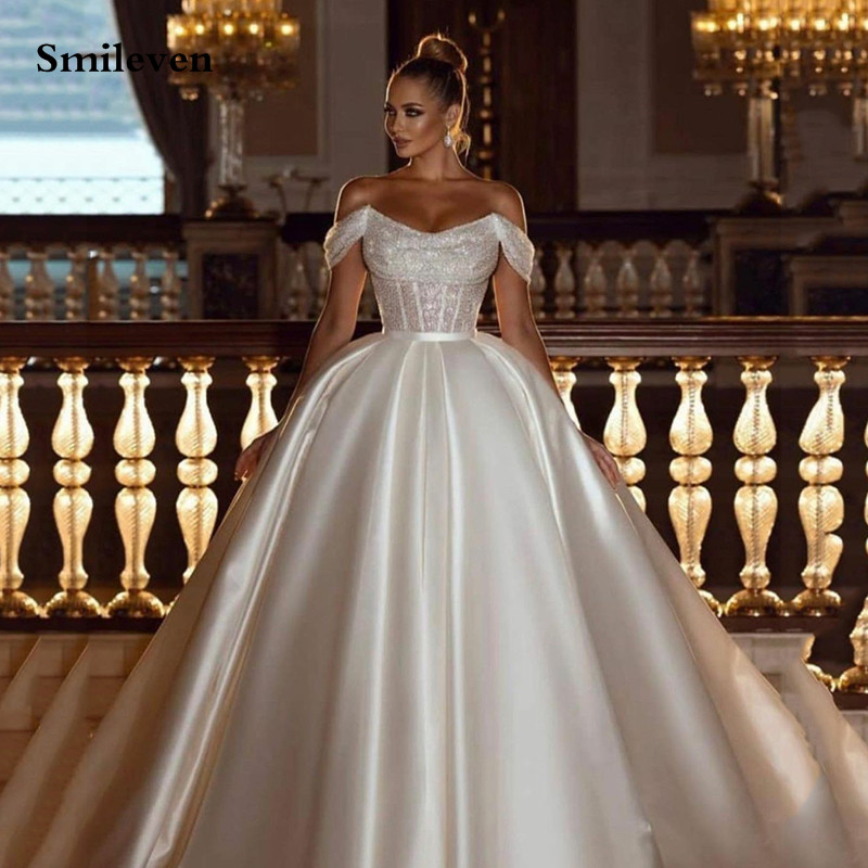 Smileven Prinzessin Hochzeit Kleider Weg Von Der Schulter Pailletten Top Braut Kleid Saudi-arabien Boho Vestido De Noiva Ballkleider 2022